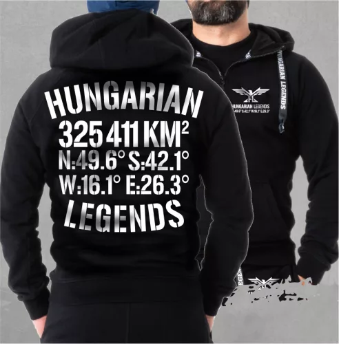 Hungarian Legends - 325 411 KM² férfi kapucnis, cipzáras pulóver