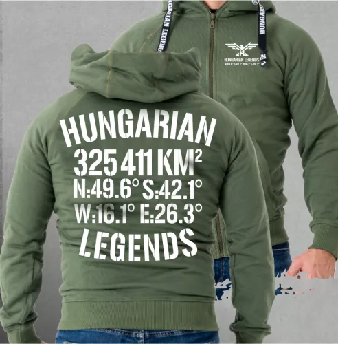 Hungarian Legends - 325 411 KM² férfi kapucnis, cipzáras pulóver