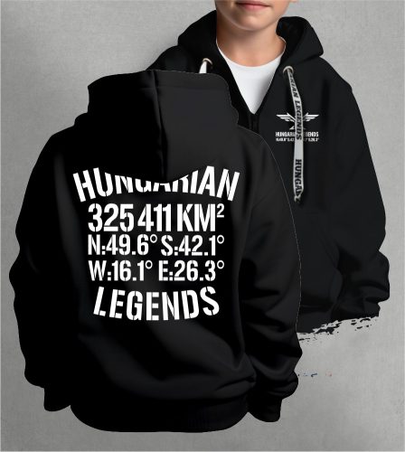 Hungarian Legends - 325 411 KM² gyerek kapucnis, cipzáras pulóver