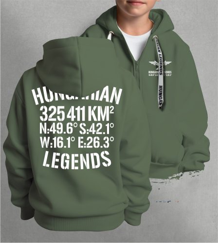 Hungarian Legends - 325 411 KM² gyerek kapucnis, cipzáras pulóver