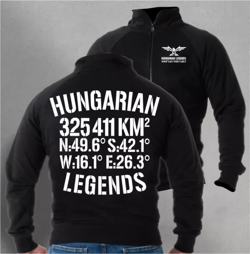 Hungarian Legends - 325 411 KM² férfi cipzáras, galléros pulóver