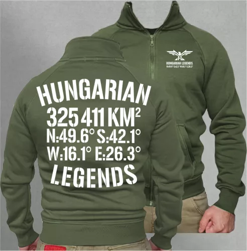 Hungarian Legends - 325 411 KM² férfi cipzáras, galléros pulóver