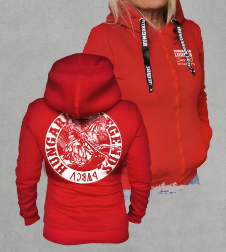 Álmos vezér női cipzáras, kapucnis pulóver