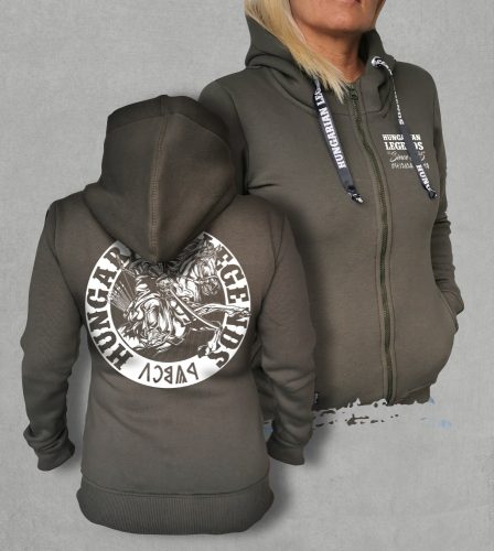 Álmos vezér női cipzáras, kapucnis pulóver