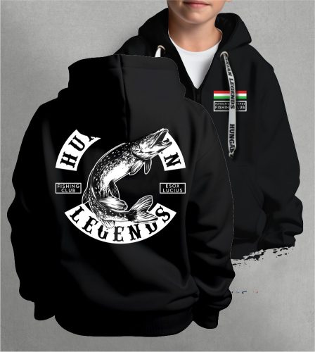 CSUKA - Esox Lucius gyerek kapucnis, cipzáras pulóver