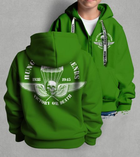 Ejtőernyős zászlóalj gyerek kapucnis, cipzáras pulóver