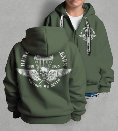 Ejtőernyős zászlóalj gyerek kapucnis, cipzáras pulóver