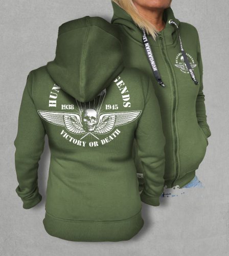 Ejtőernyős zászlóalj női cipzáras, kapucnis pulóver