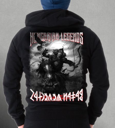 Előd vezér férfi kapucnis, cipzáras pulóver