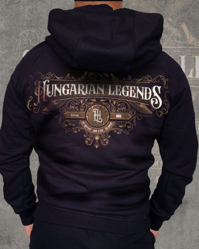 Fejesgörbe bicska férfi kapucnis, cipzáras pulóver