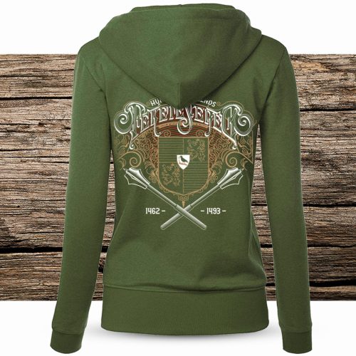 Fekete sereg női cipzáras, kapucnis pulóver