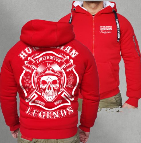 Tűzoltó férfi sherpa béléses cipzáras pulóver