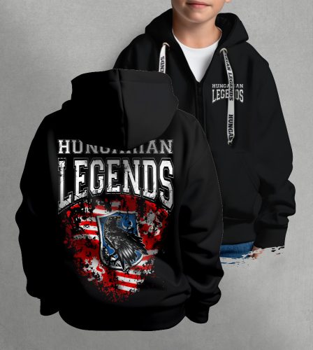 Hunyadi zászlós gyerek kapucnis, cipzáras pulóver