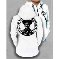 Koponyás betyár női kapucnis, cipzáras pulóver