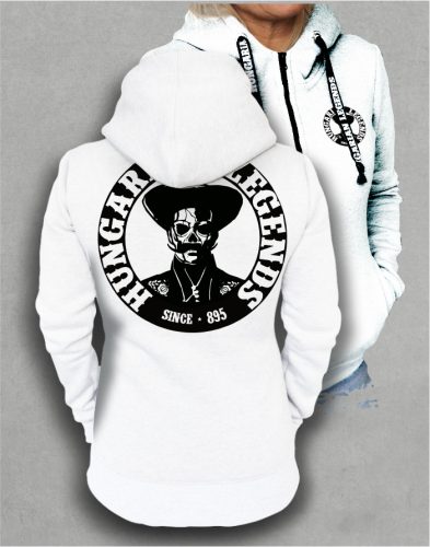 Koponyás betyár női kapucnis, cipzáras pulóver