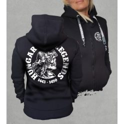 Koponyás Mátyás női cipzáras, kapucnis pulóver