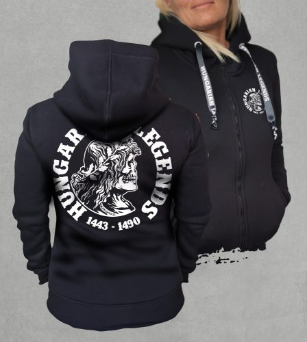 Koponyás Mátyás női cipzáras, kapucnis pulóver