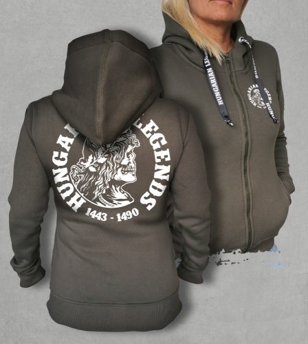 Koponyás Mátyás női cipzáras, kapucnis pulóver