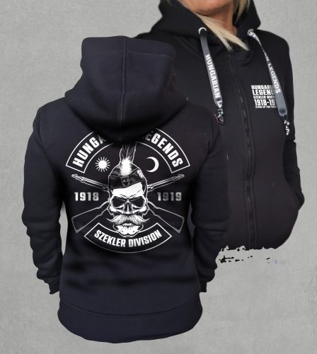 Székely hadosztály - koponyás női cipzáras, kapucnis pulóver