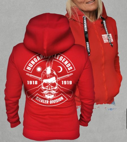 Székely hadosztály - koponyás női cipzáras, kapucnis pulóver