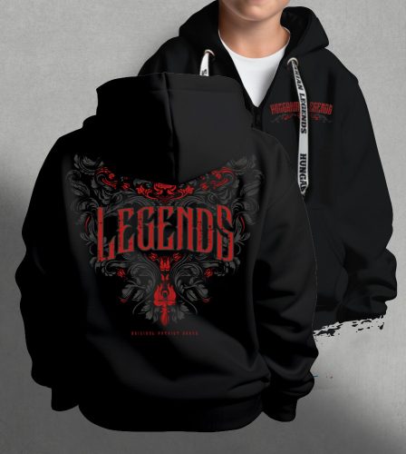 Legends - Népi motívumos gyerek kapucnis, cipzáras pulóver