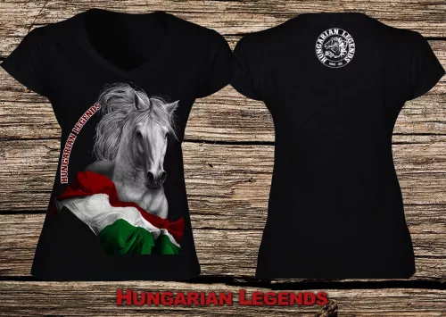 Ló magyar zászlóval női v-nyakú póló