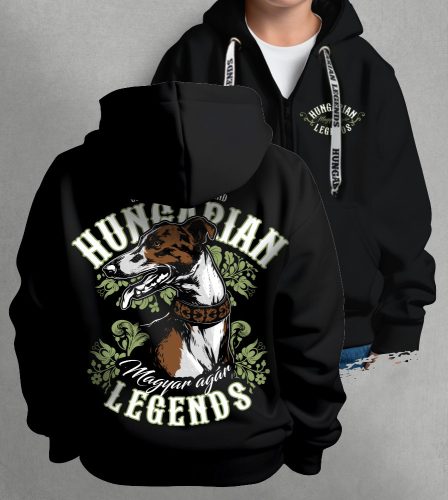 Magyar agár gyerek kapucnis, cipzáras pulóver