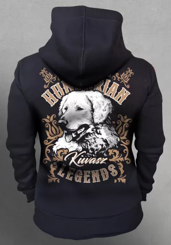 Magyar kuvasz női cipzáras, kapucnis pulóver