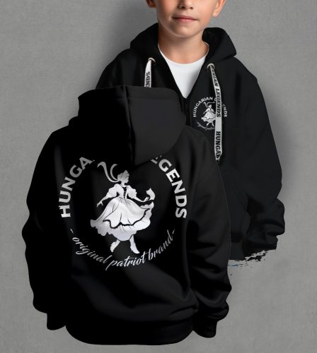 Magyar leány gyerek kapucnis, cipzáras pulóver