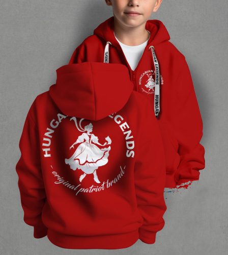 Magyar leány gyerek kapucnis, cipzáras pulóver
