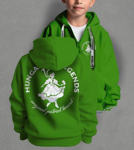 Magyar leány gyerek kapucnis, cipzáras pulóver