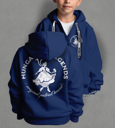 Magyar leány gyerek kapucnis, cipzáras pulóver