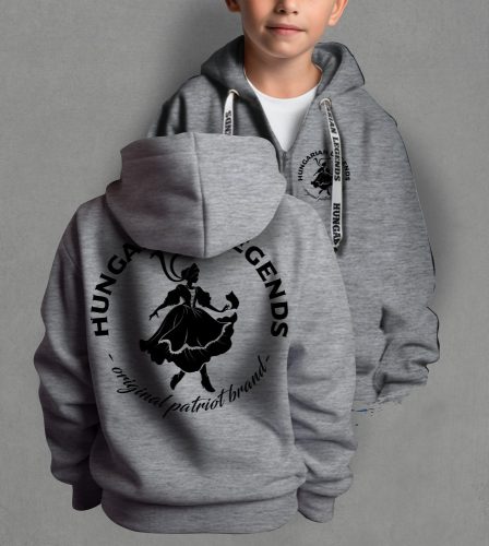 Magyar leány gyerek kapucnis, cipzáras pulóver