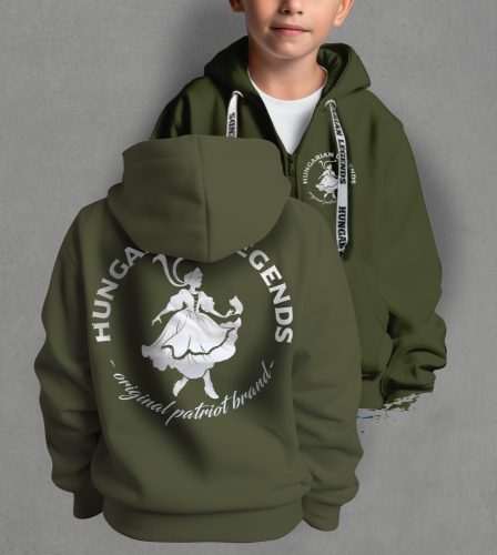 Magyar leány gyerek kapucnis, cipzáras pulóver