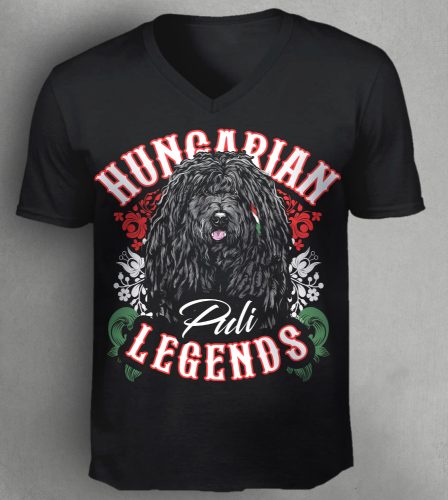 Magyar puli férfi v-nyakú póló
