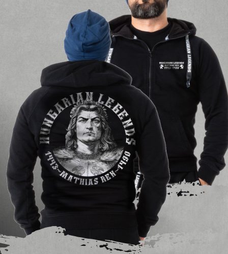 Mátyás király férfi kapucnis, cipzáras pulóver