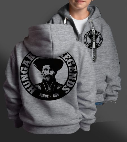 Magyar betyár gyerek kapucnis, cipzáras pulóver