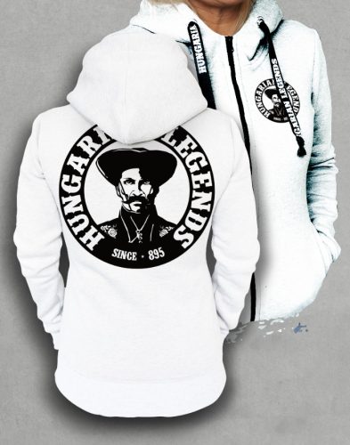 Magyar betyár mintás női cipzáras, kapucnis pulóver