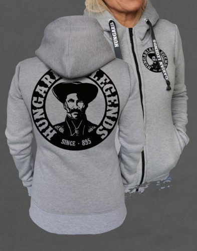 Magyar betyár mintás női cipzáras, kapucnis pulóver