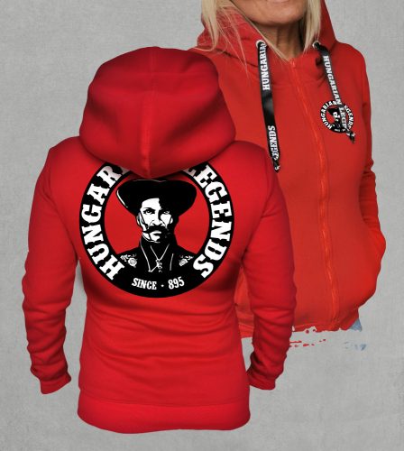 Magyar betyár női cipzáras, kapucnis pulóver