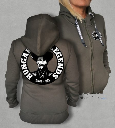 Magyar betyár női cipzáras, kapucnis pulóver