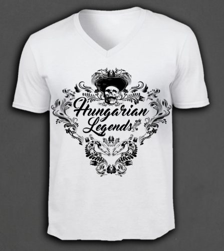 Magyar népi díszítés koponyával férfi v-nyakú póló