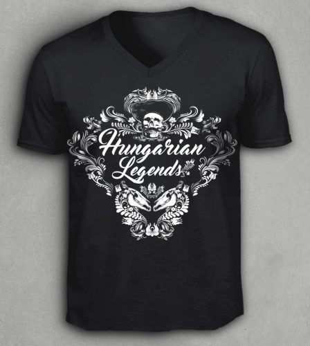 Magyar népi díszítés koponyával férfi v-nyakú póló