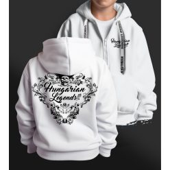   Magyar népi díszítés koponyával gyerek kapucnis, cipzáras pulóver