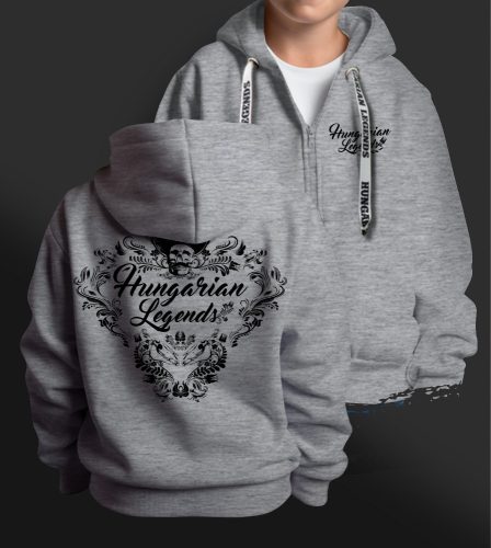 Magyar népi díszítés koponyával gyerek kapucnis, cipzáras pulóver