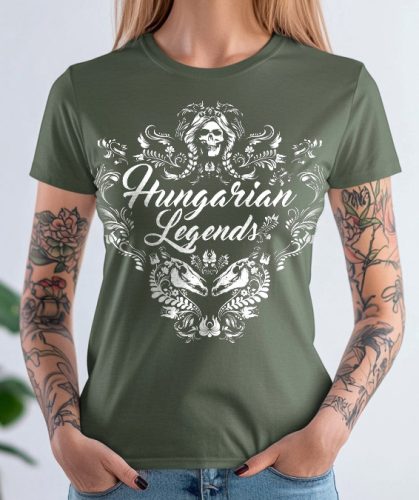 Magyar népi díszítés koponyával női rövid ujjú póló