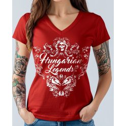 Magyar népi díszítés koponyával női v-nyakú póló