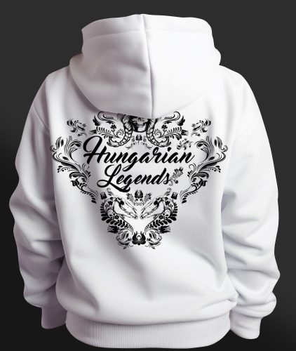 Magyar népi díszítés koponyával gyerek kapucnis, cipzáras pulóver