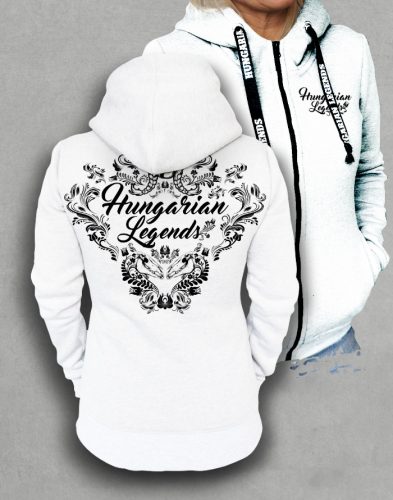 Magyar népi díszítés koponyával női cipzáras, kapucnis pulóver