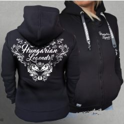   Magyar népi díszítés koponyával női cipzáras, kapucnis pulóver